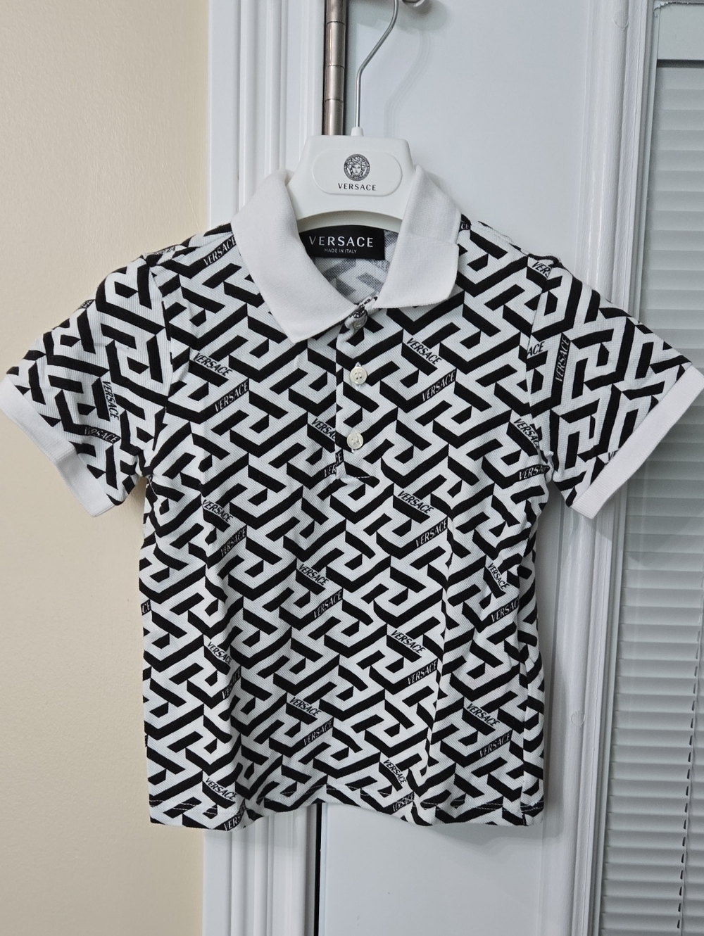 Versace Kids Monogram Tessellation Black & White Polo